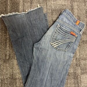 7 For All Mankind Distressed Blue Flare Jeans
